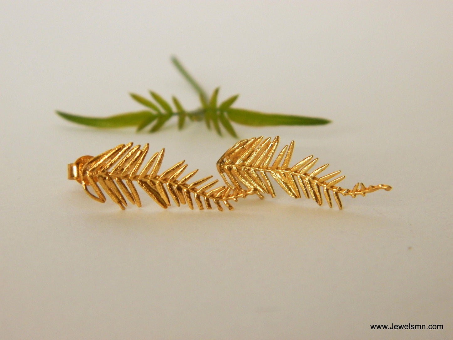 Real Gold Earrings for Women, mimosa pudica Leaf Earrings jewelry in 9K-14K-18K Gold. Mother Minimalist Handmade Nature Jewelry. Earrings