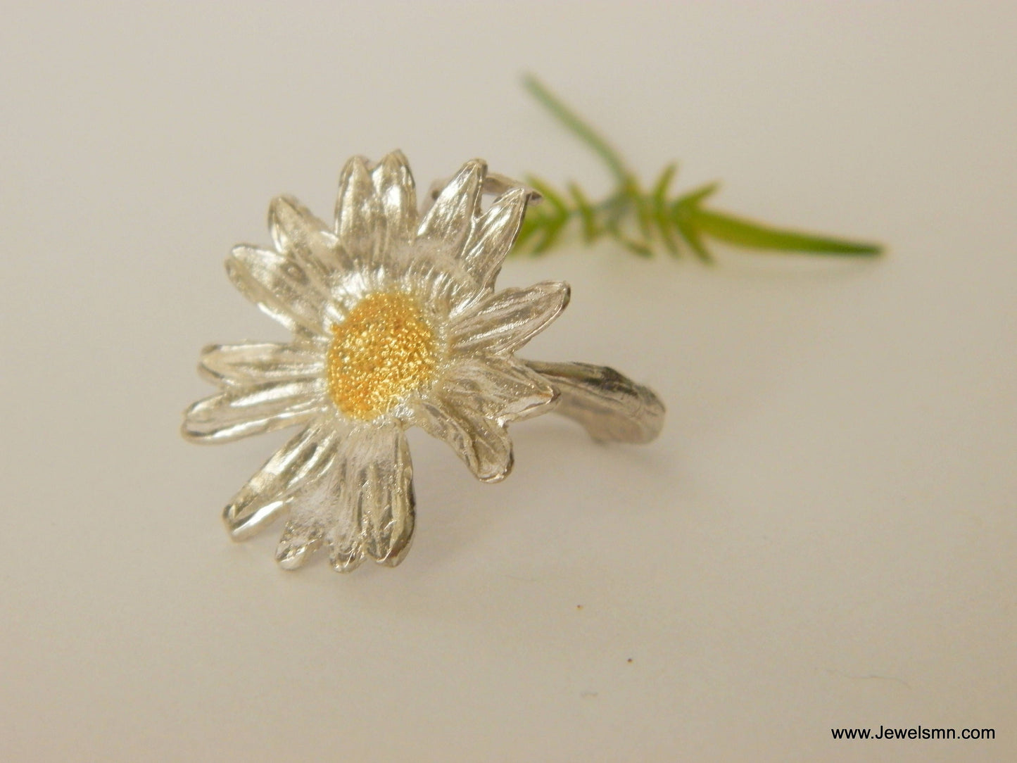 Statement Daisy Flower Rings with twig from Recycled Silver 925. Eco sustainable ring.Daisy brings message of innocence and purity