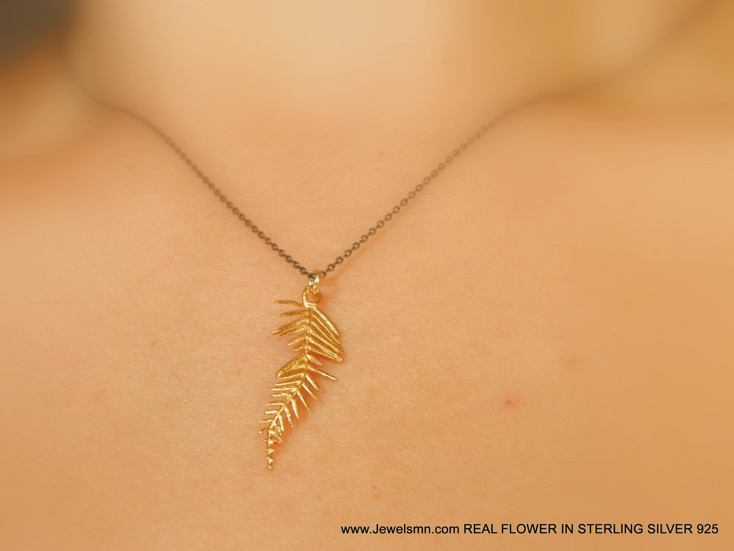 Dainty necklace, Pressed flower pendant, Plant gifts. Real acacia (mimosa pudica) necklace in sterling recycled silver.