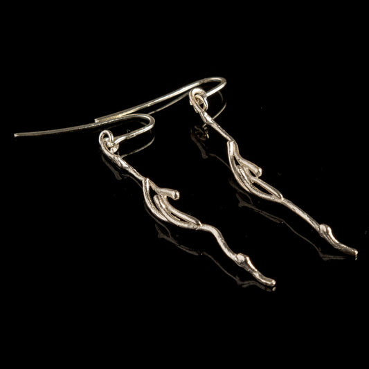 Real Jasmine Twig Earrings in sterling silver.