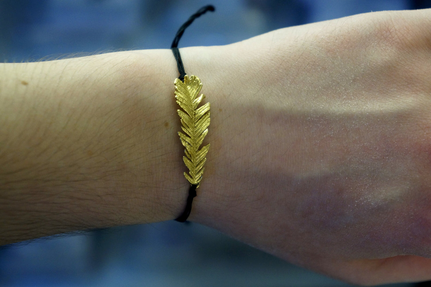 Real Acacia Leaf Bracelet on cord. Adjustable Natural Bracelet. Botanical Macrame Bracelet.