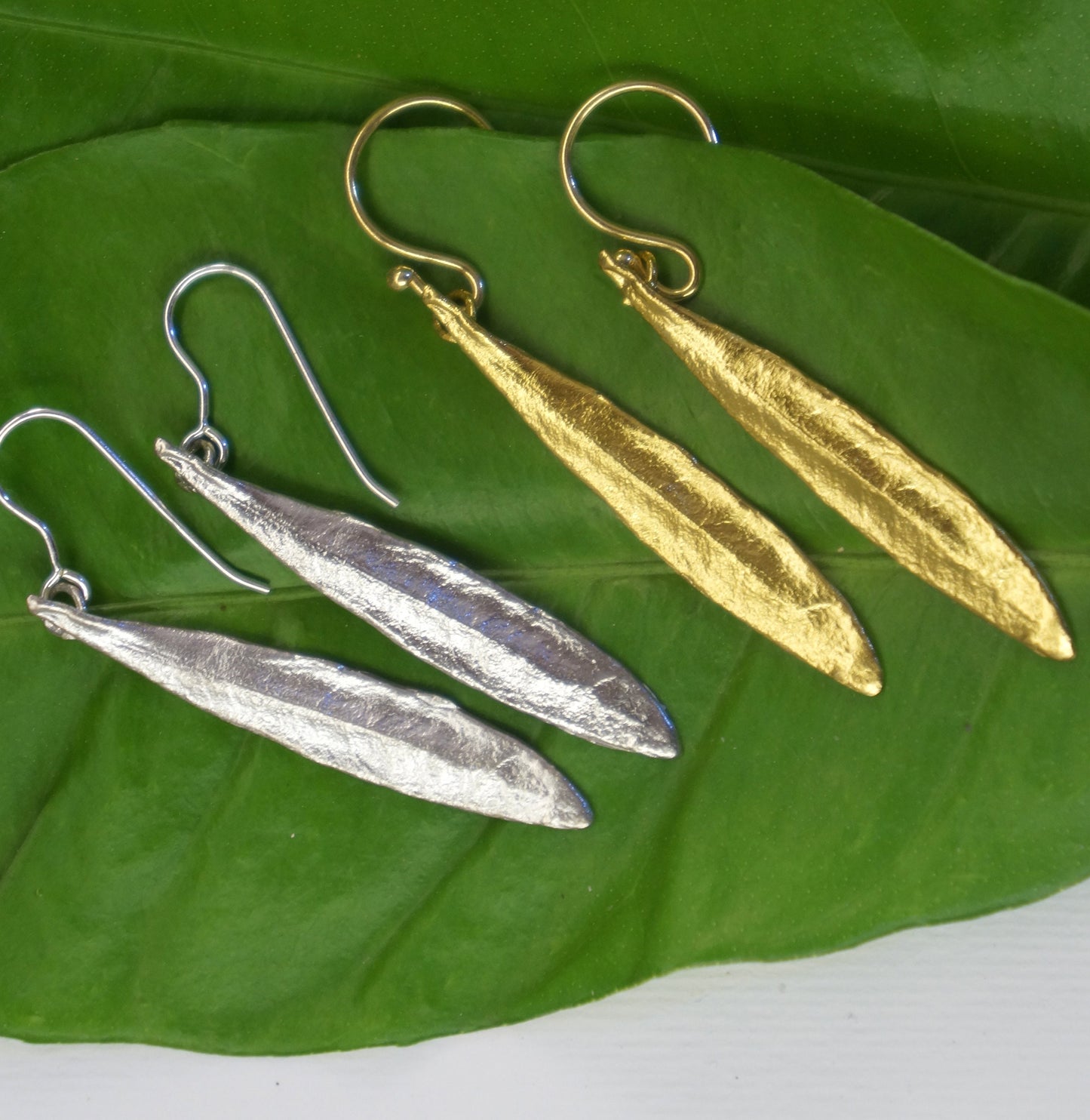 Minimalist Olive leaf jewelry Earrings in Sterling recycled Silver or Goldplated by Mother Nature Jewelry.