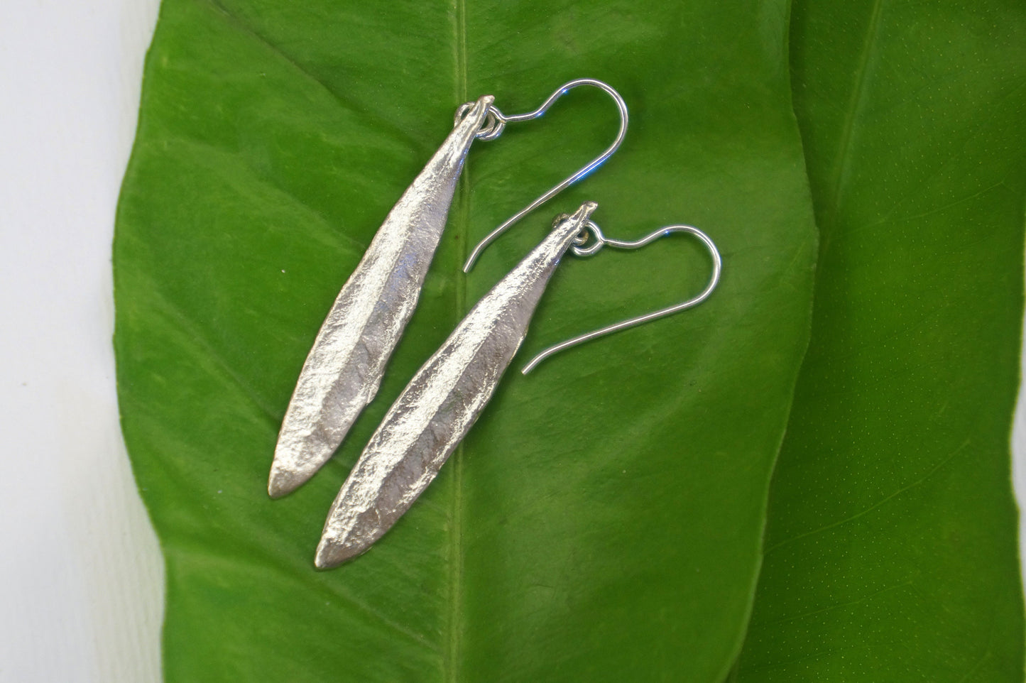 Minimalist Olive leaf jewelry Earrings in Sterling recycled Silver or Goldplated by Mother Nature Jewelry.