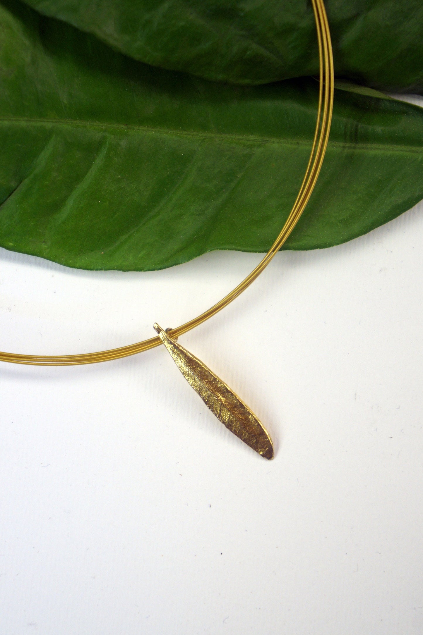 Pressed flower, Real silver Olive leaf necklace Gold plated on sterling silver