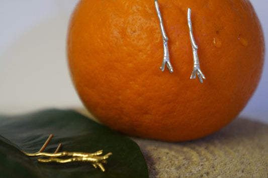 Real Jasmine Twig Small Stud Earrings on Sterling Silver.