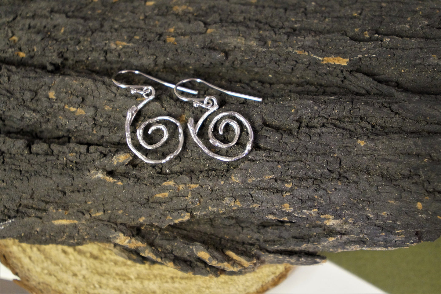 Twig Spiral Branch Earrings in sterling silver.