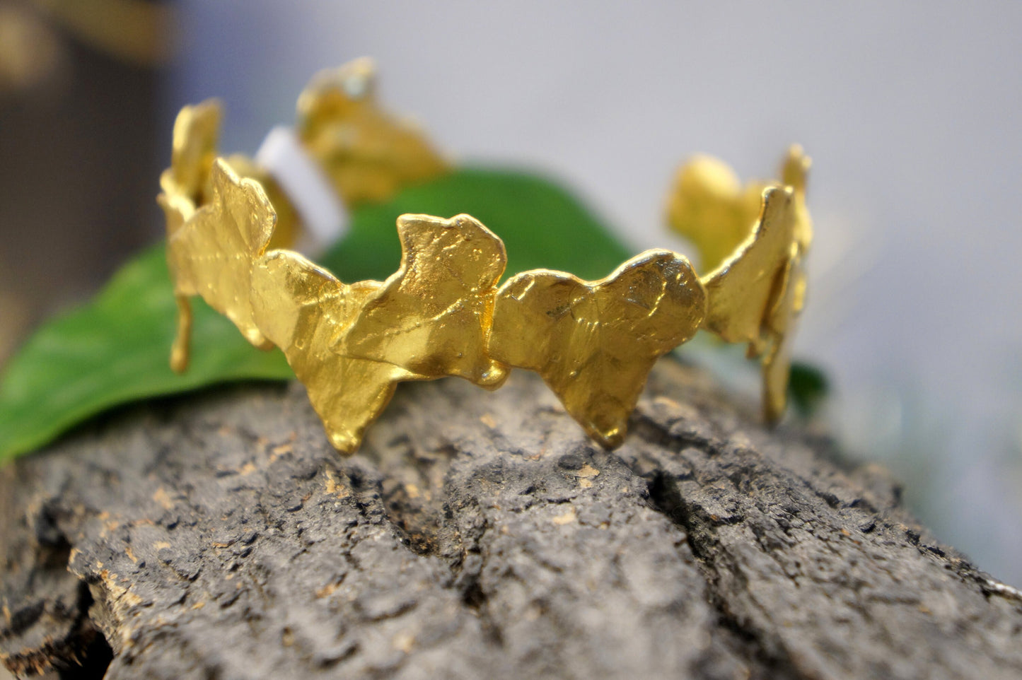 Ivy Leaves Bangle Bracelet 14K Gold plated on /or sterling recycled silver 925 .