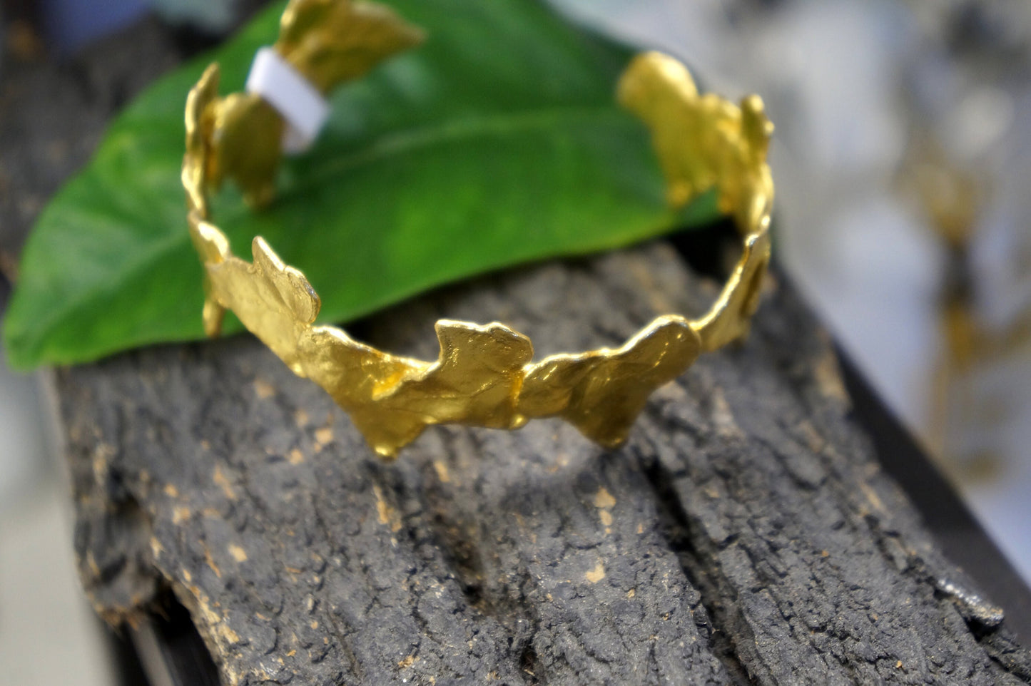 Ivy Leaves Bangle Bracelet 14K Gold plated on /or sterling recycled silver 925 .