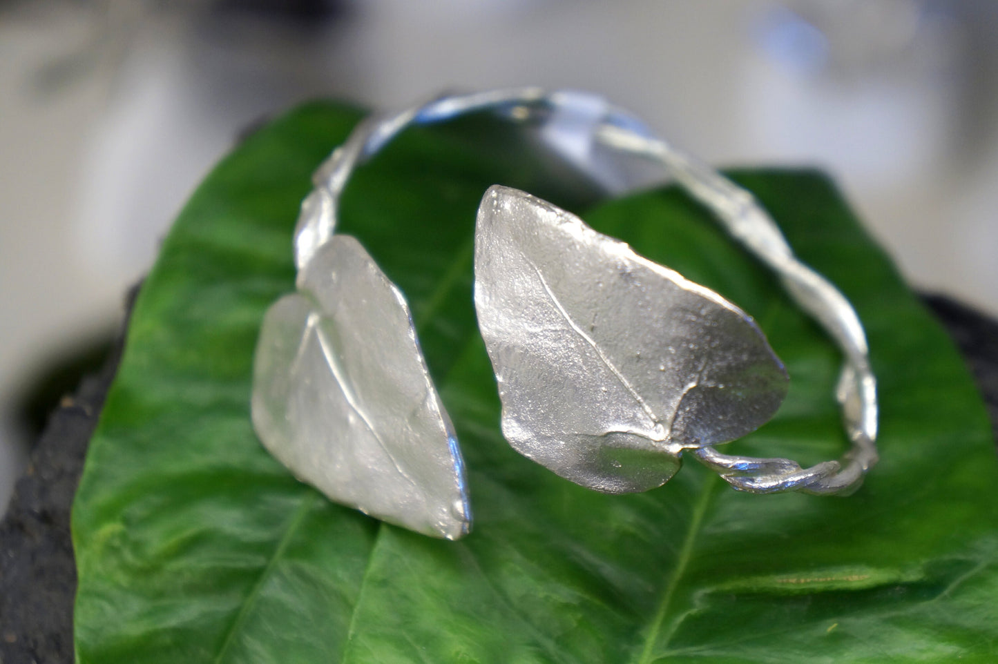 Cuff bracelet, Branch and Ivy Leaf in sterling silver 925, Nature Inspired Cuff Bracelet. Ivy symbol of life,Strength,Survival..