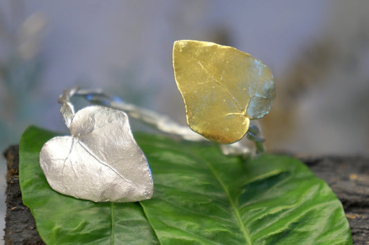 Cuff bracelet, Branch and Ivy Leaf in sterling silver 925, Nature Inspired Cuff Bracelet. Ivy symbol of life,Strength,Survival..