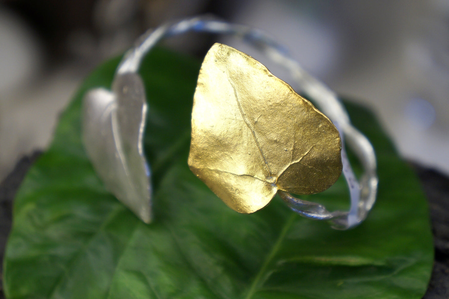 Cuff bracelet, Branch and Ivy Leaf in sterling silver 925, Nature Inspired Cuff Bracelet. Ivy symbol of life,Strength,Survival..