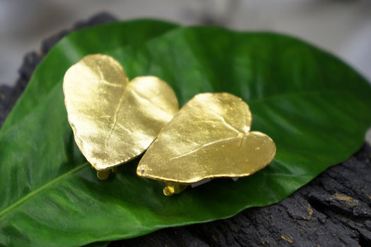 Heart shape Ivy leaf Earrings for Women. 14k Gold plated on Sterling Silver 925.