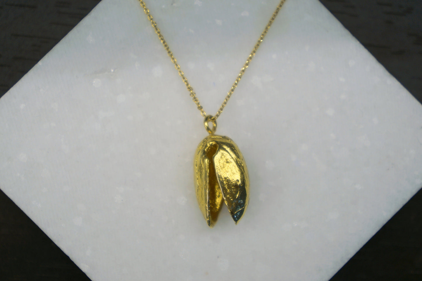 Sterling silver/ Gold plated, Real Pistachio Nut Pendant necklace. Pistachio is a symbol of rejoice, nature, wealth