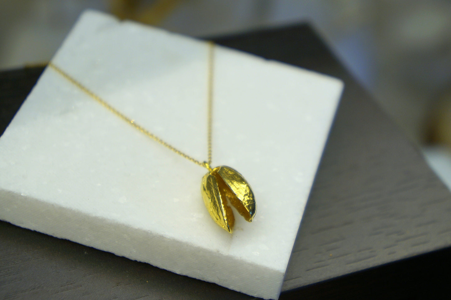 Sterling silver/ Gold plated, Real Pistachio Nut Pendant necklace. Pistachio is a symbol of rejoice, nature, wealth