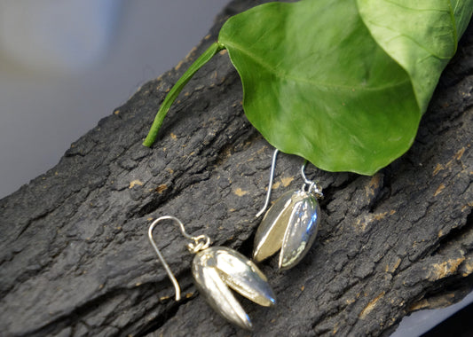 Real Pistachio Earrings in sterling silver 925.