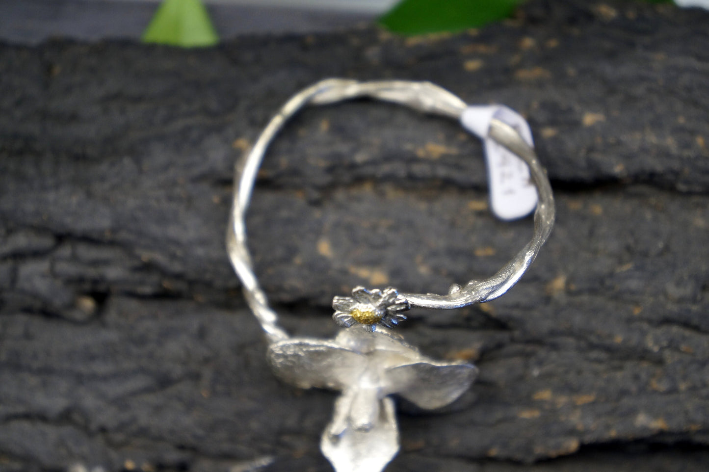 Arm cuff bracelet for women. Real Orchid and Chamomile Cuff Bracelet at sterling recycled silver and every delicate vein can be seen