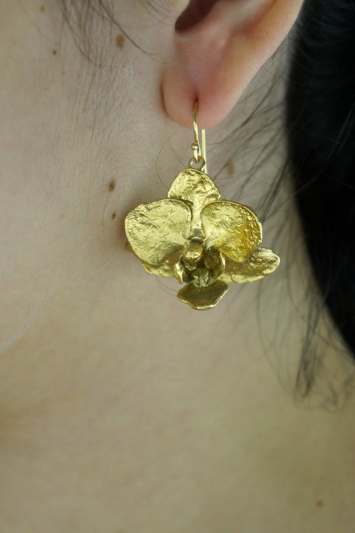 Mother Nature Big Statement Earrings orchid Jewellery in sterling silver or Gold plated. Symbolizes innocence,purity, elegance and reverence