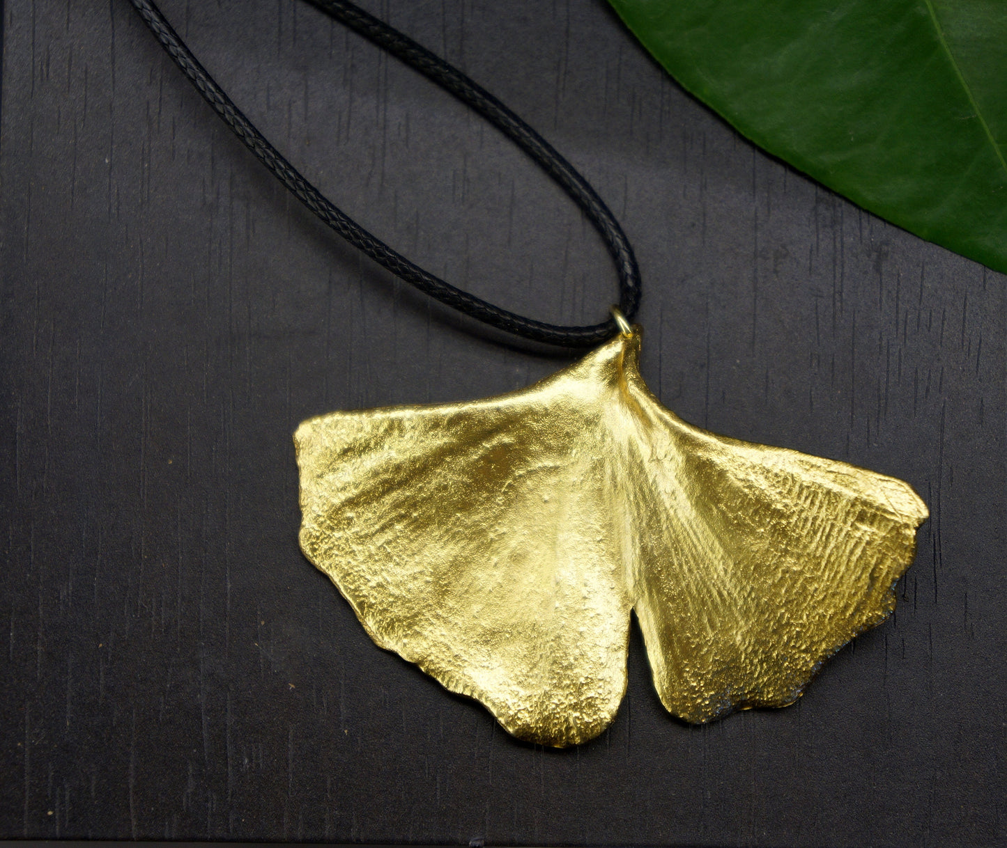 Ginkgo Biloba Leaf Pendant Necklace 14K Goldplated on Recycled sterling silver by Mother nature. Symbol of hope,Peace,Endurance & Vitality