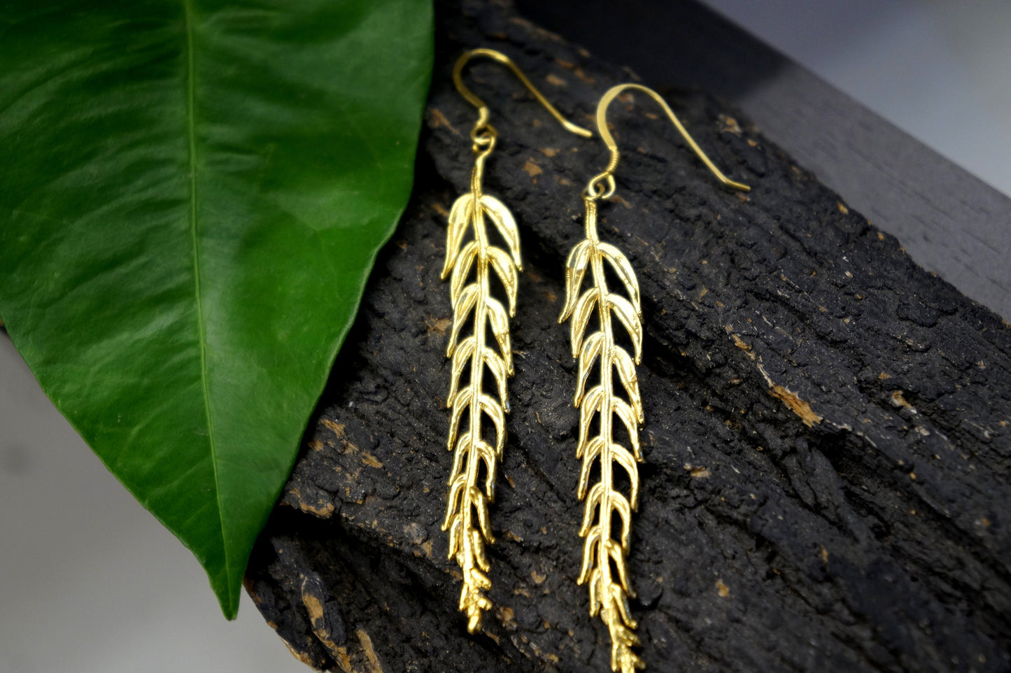 REAL Araucaria Leaf earrings in Sterling Silver, Unusual Long earrings from Mother Nature jewelry.