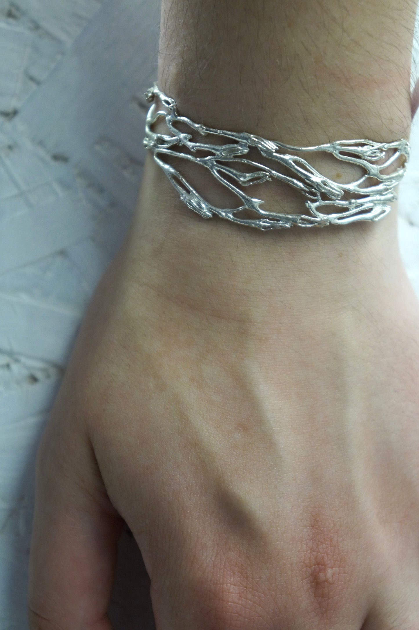 Adjustable Twig Branch Bracelet in sterling silver 925.