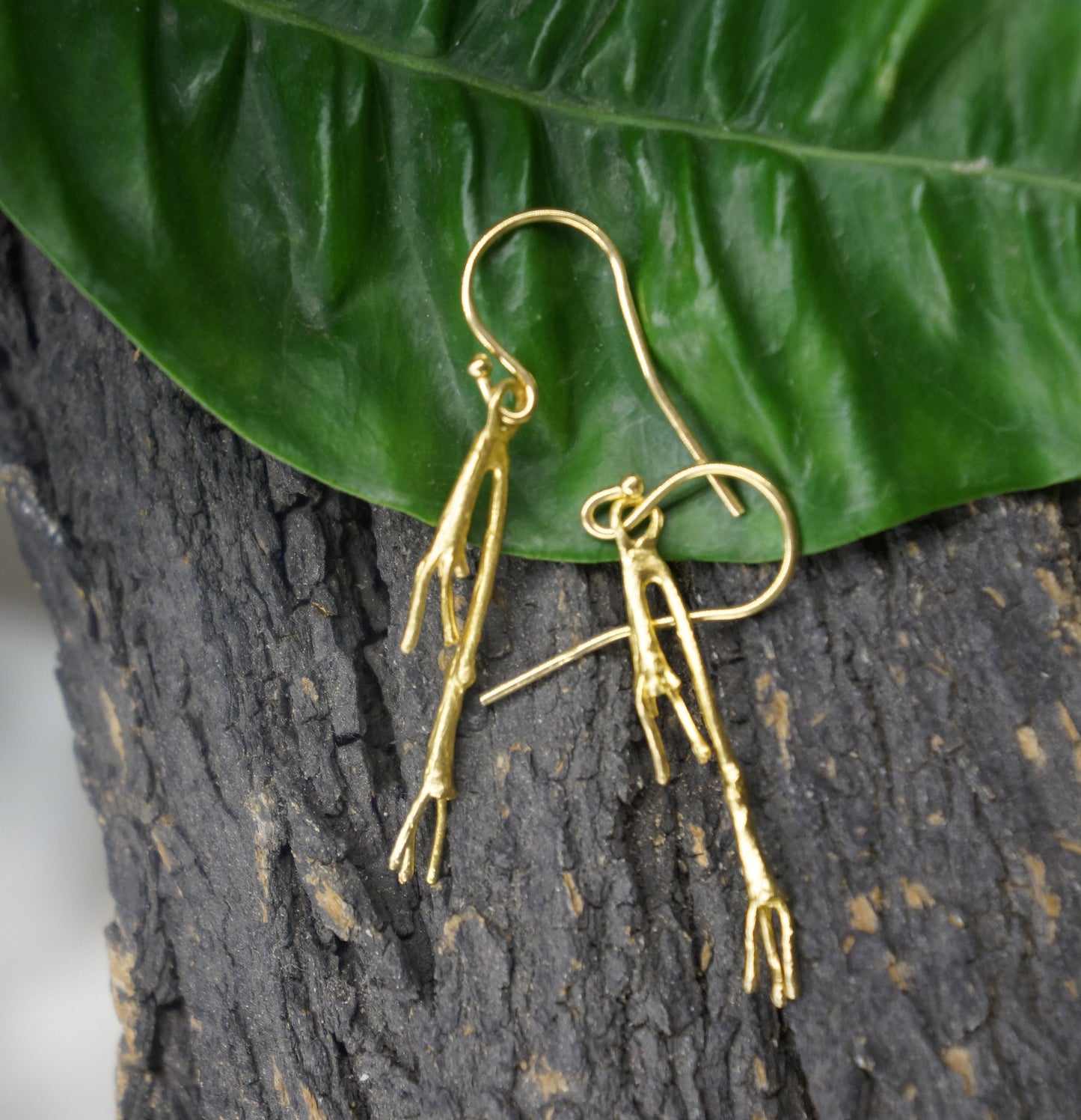 Jasmine plant Gold twig earrings by Real Jasmine flower branch in sterling silver. Mother nature plant earrings