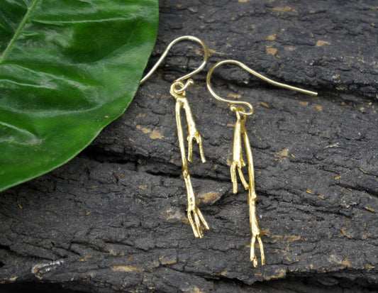 Jasmine plant Gold twig earrings by Real Jasmine flower branch in sterling silver. Mother nature plant earrings