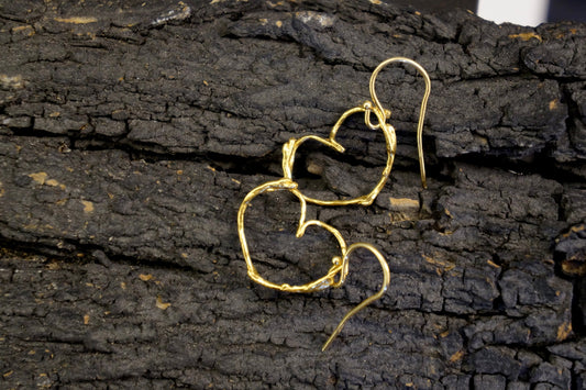 Heart Earrings for girls and women. Sterling silver jasmine plant Twig earrings Gold plated. By mother nature