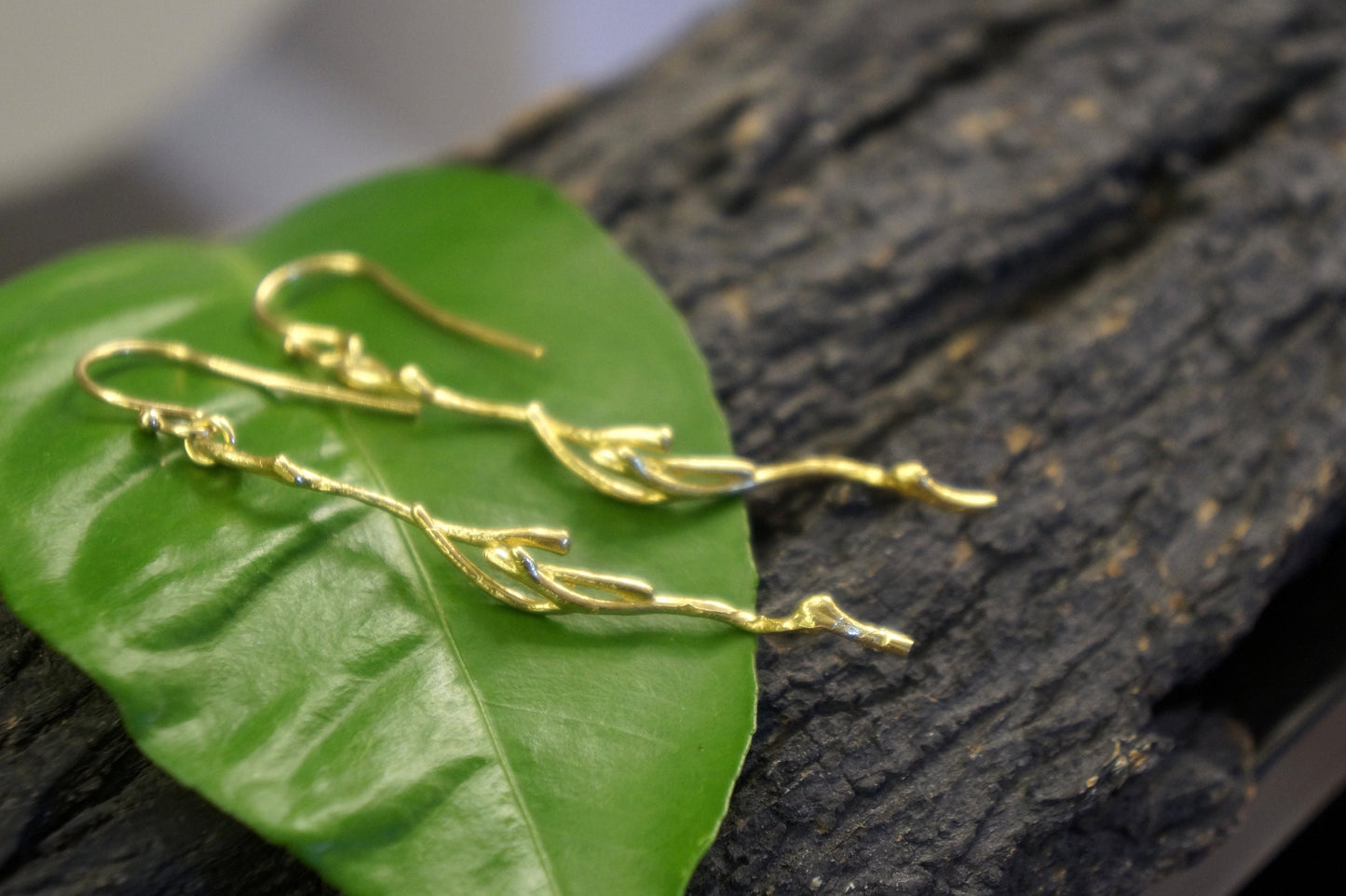 Real Jasmine Twig Earrings in sterling silver, Gold plated .