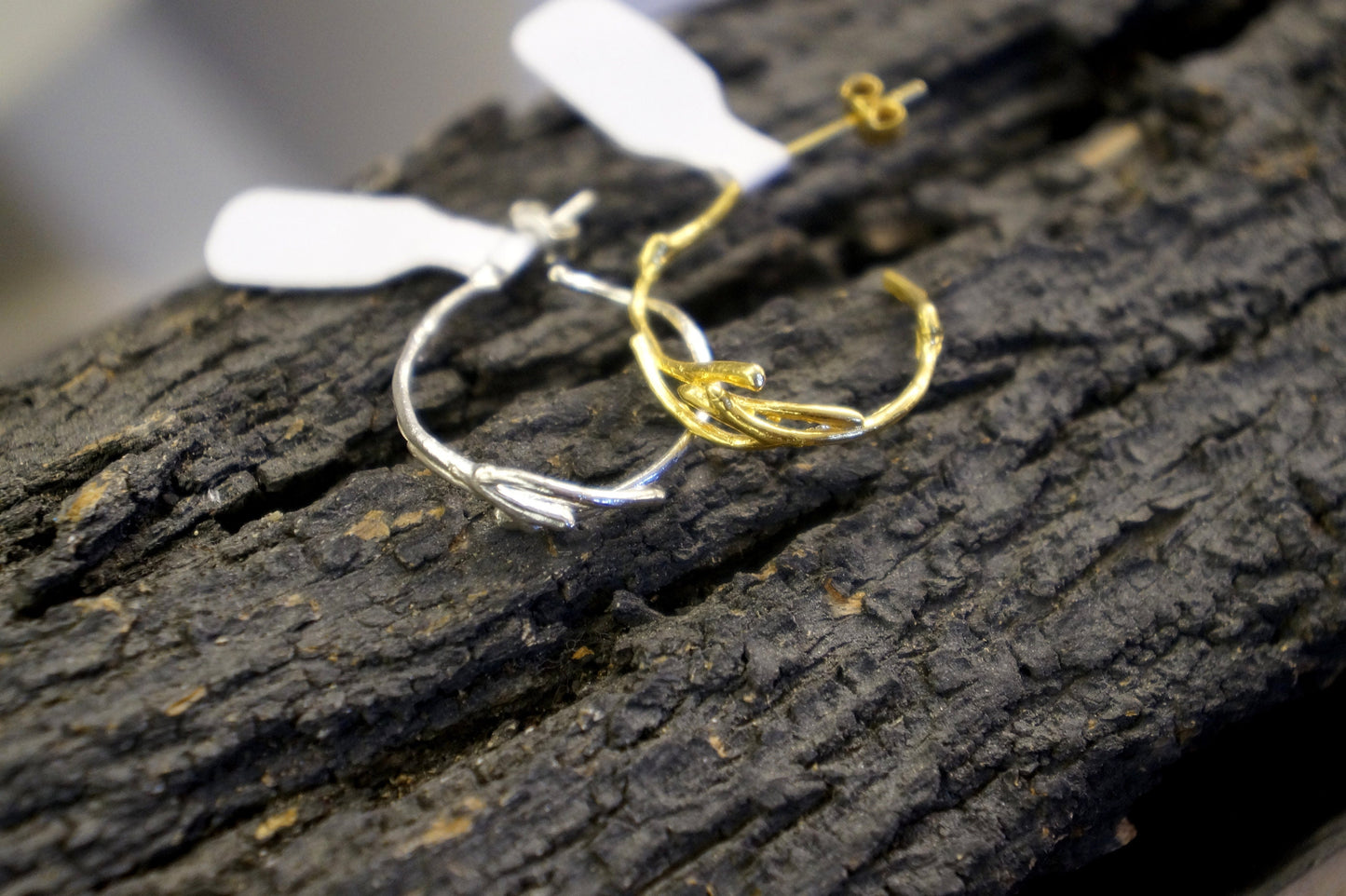 Minimal Sterling Silver Jasmine twig Hoop Earrings for men and women. Real Jasmine plant tree branch symbol of love, divinity and hope