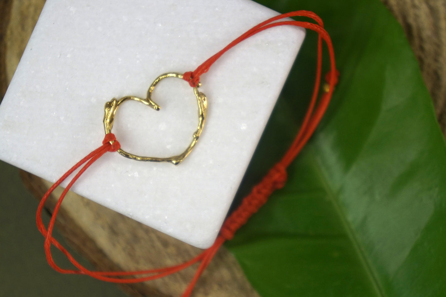 Jasmine heart shape cord string, twig bracelet in sterling silver.