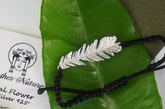 Real Acacia Leaf Bracelet on cord. Adjustable Natural Bracelet. Botanical Macrame Bracelet.