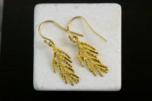 Real Cypress Flower Earrings sterling silver on 14k Gold plated .