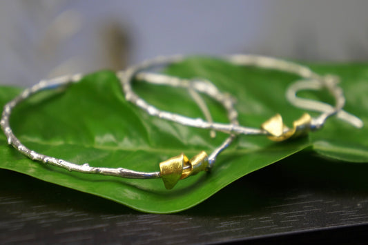 Large Ηoop Olive Branch and Leaf Earrings. 14k Gold plated on sterling silver.