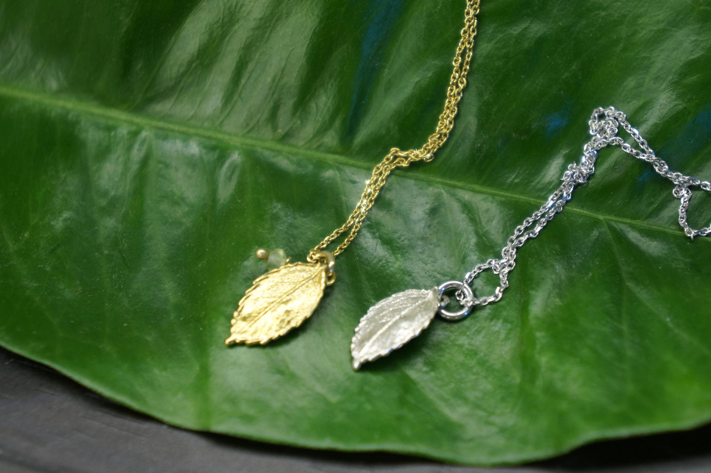 Tiny necklace Jewelry. Gold plated Rose leaf Necklace on sterling recycled silver.