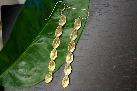 Long Dangle Statement Earrings Gold plated .