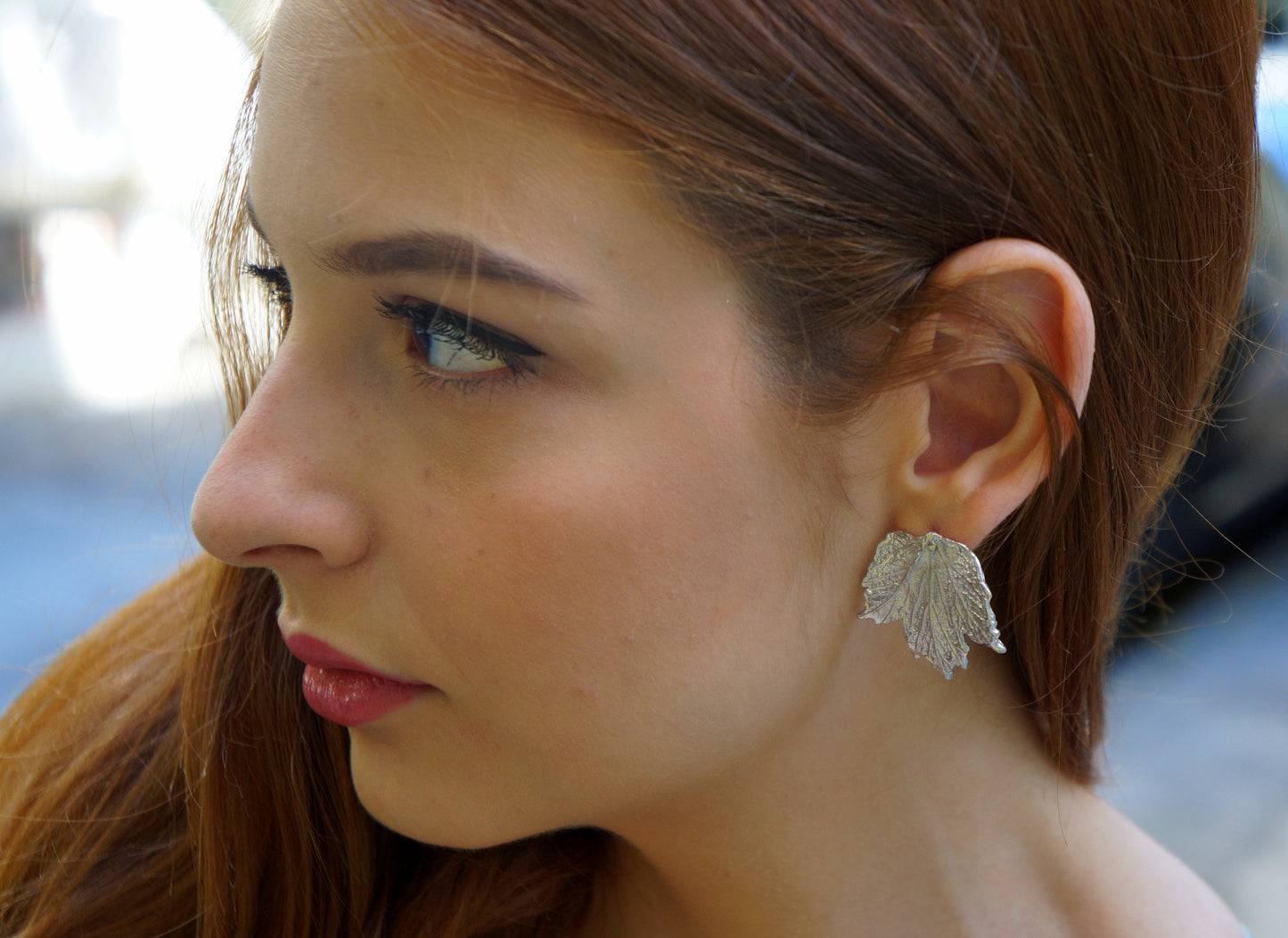 Real Bourbon Rose Plant Leaf Earrings on Sterling Silver 925.