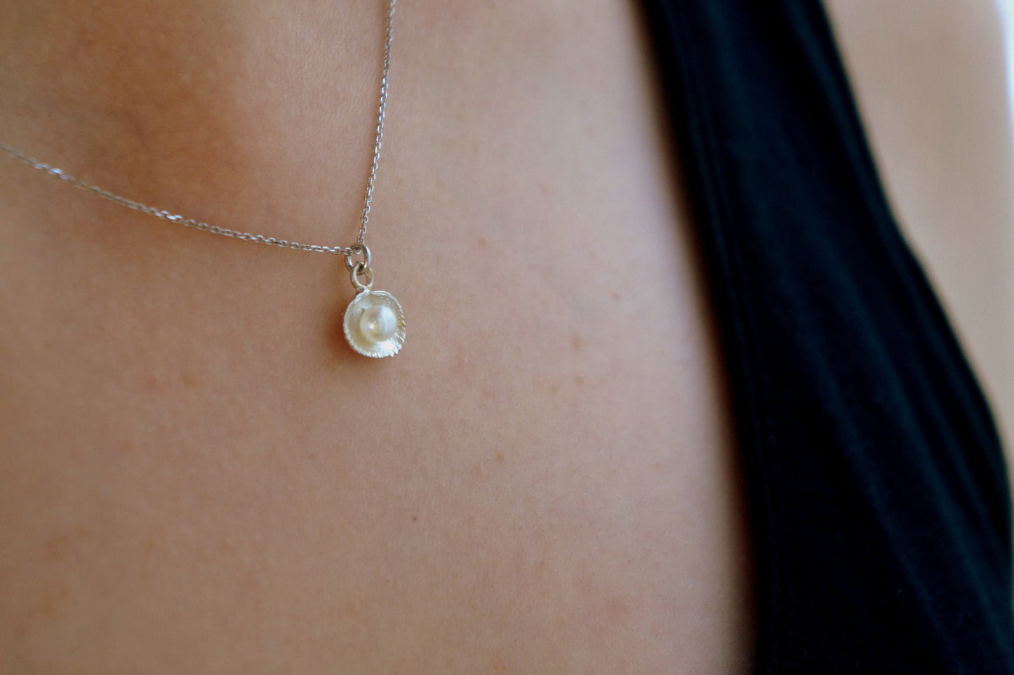 Real Sea shell sterling silver necklace with freshwater pearl.