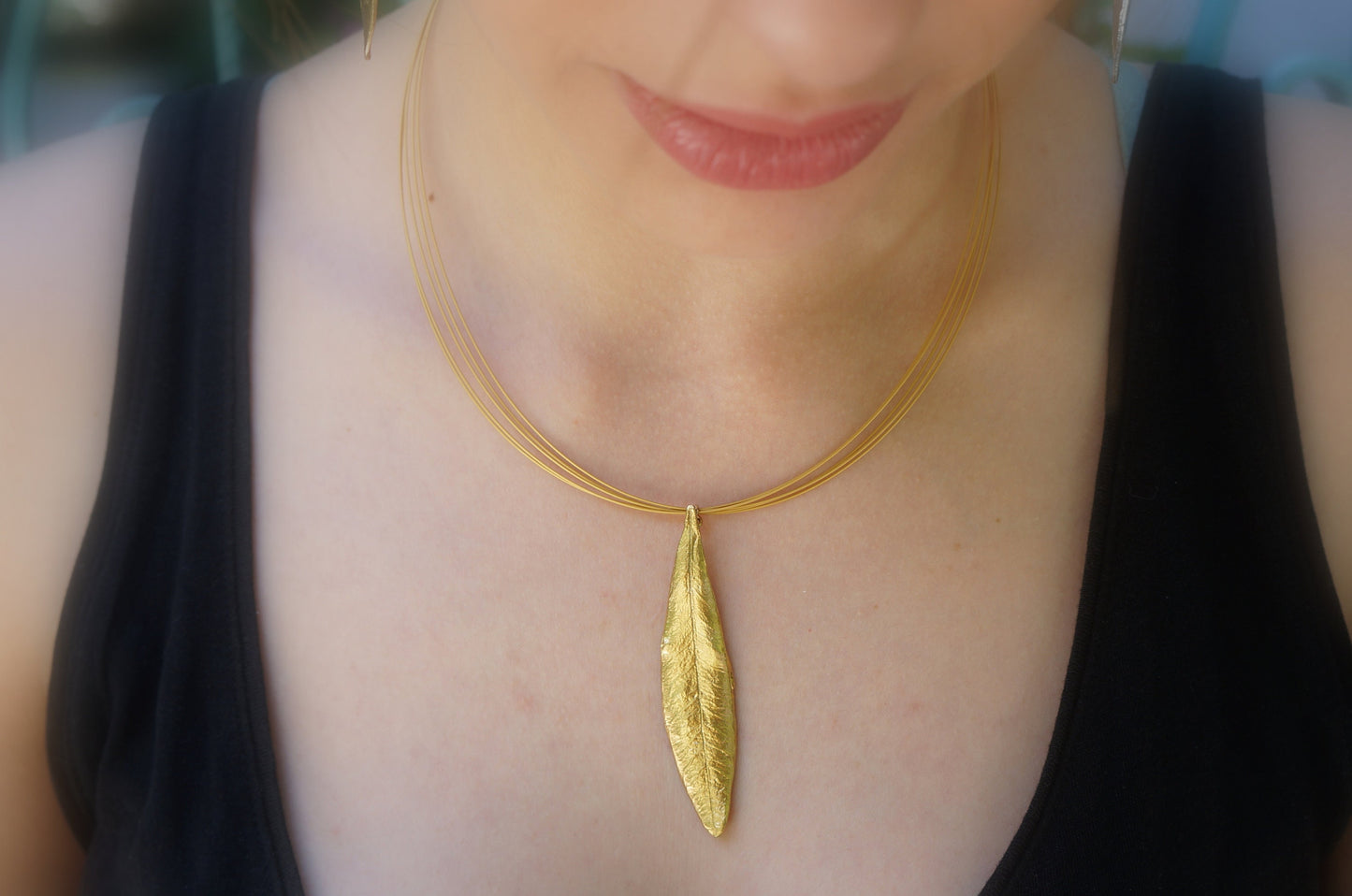 14K Gold plated on sterling silver Real Olive Leaf Necklace for Women by Mother Nature Jewelry, Statement Necklace