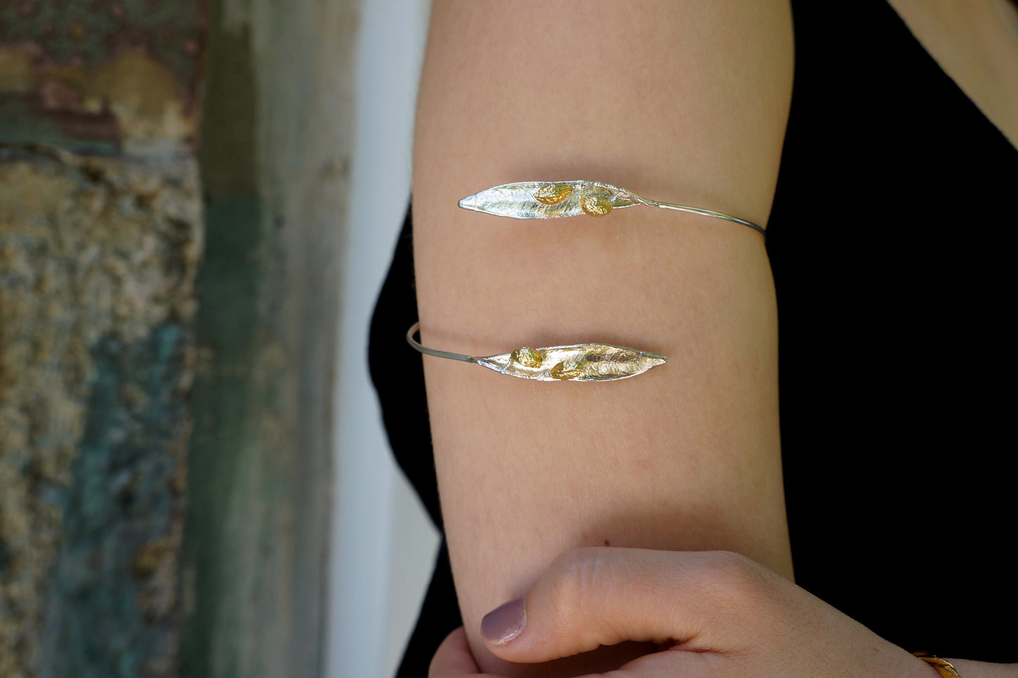 Upper Arm Bracelet in sterling Silver. OLive Silver Arm Cuff Handmade Bracelet.