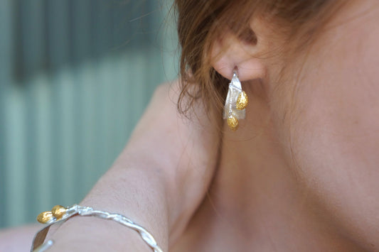 Small Hoop earrings from Olive leaf in sterling silver 925. Mini Hoop earrings with Olive tree fruit by Mother Nature jewelry.