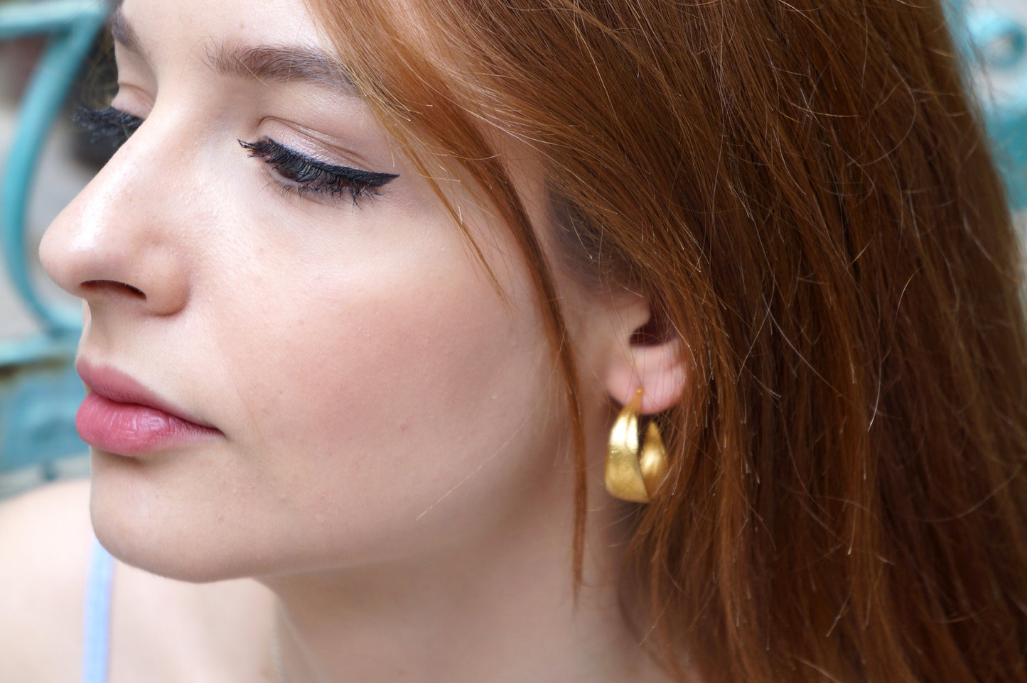 Olive Leaf Solid Gold Hoop Stud earrings for women and men, 18k-14K-9k Gold Studs jewelry by Mother Nature Jewelry.