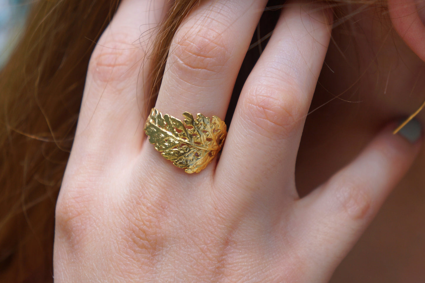 Nature inspired ring Fern leaf Ring for women. 18k Gold plated on sterling Silver 925, Elegant fern tree Ring for Nature Lover women