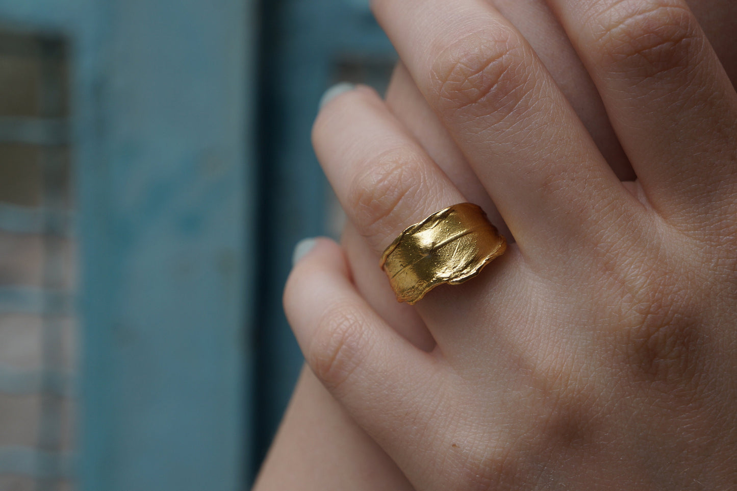 Minimalist Handmade Nature Jewelry. ring Real Dove Golden Feather Ring, Bohemian Rustic Jewelry for Women.