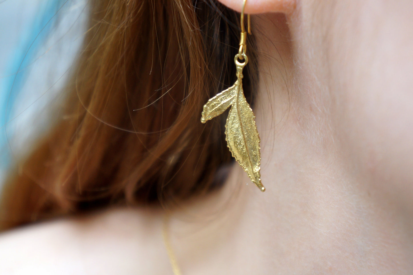 Dangle Solid Gold Rose Plant Leaf Earrings for Women..(Rose,White or Yellow gold)