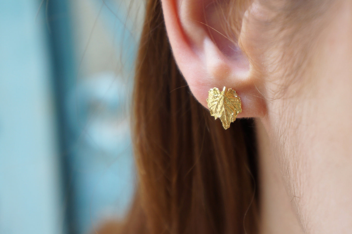 Tiny GOLD jewelry Leaf earrings 18K-14K 9K Solid Gold Earrings from Vine leaves, Small Stud Earrings for plant lover by Mother Nature