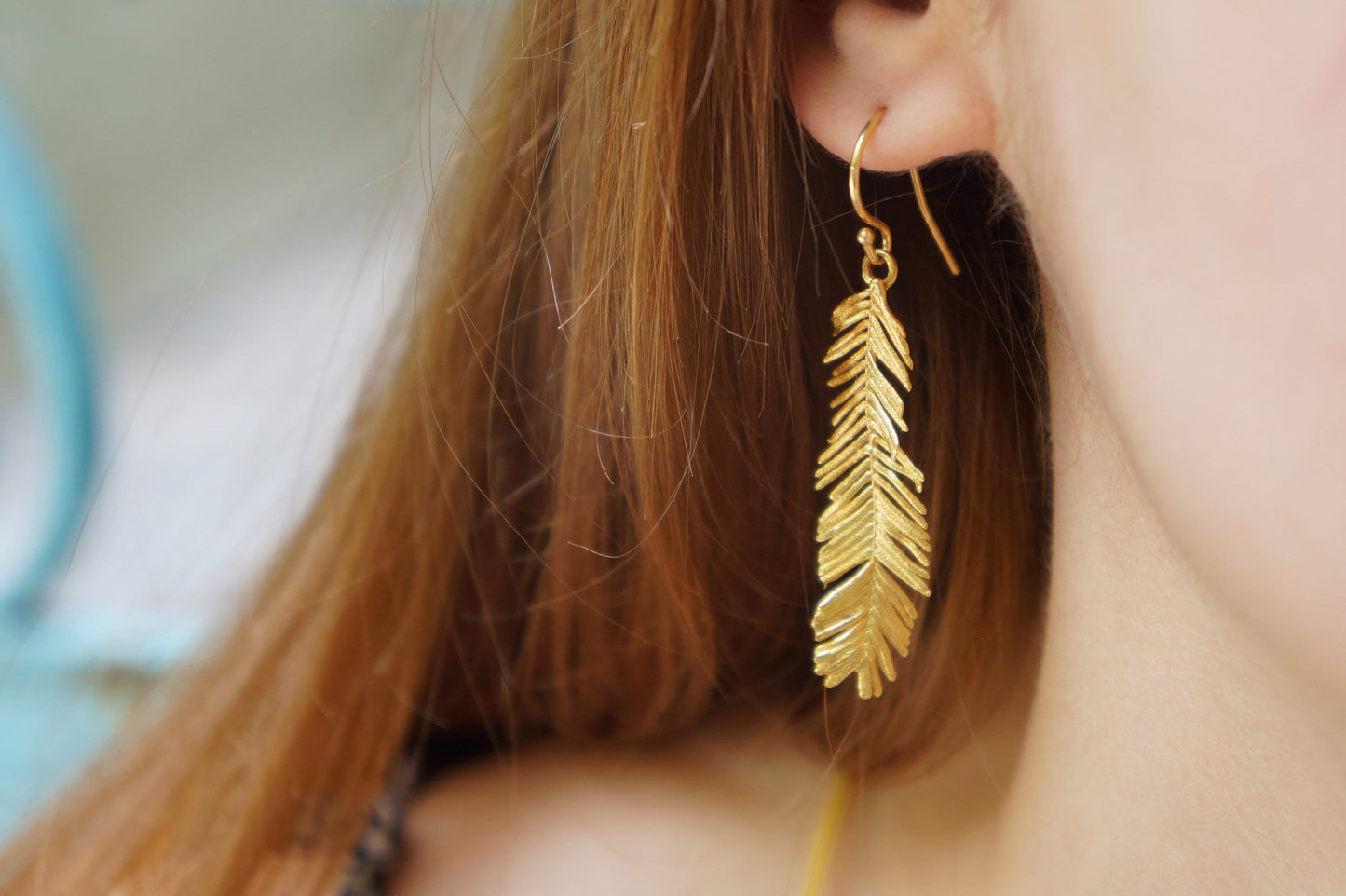 Leaf Earrings on  sterling silver mimosa pudica plant leaves.