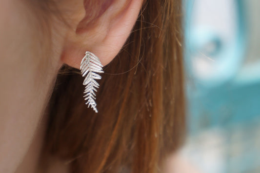 Mother Natures Leaf stud earrings.Real Acacia -Mimoza leaves in Sterling Silver 925. Acacia is symbol of renewal, Fortitude and pureness  .