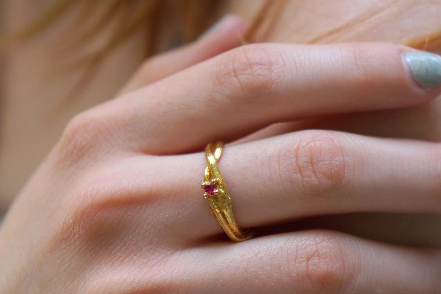 Minimalist Handmade Nature Jewelry. ring Τwig Εngagement Ring with European Zircon. 14k Gold on 925 sterling Silver Olive Branch.