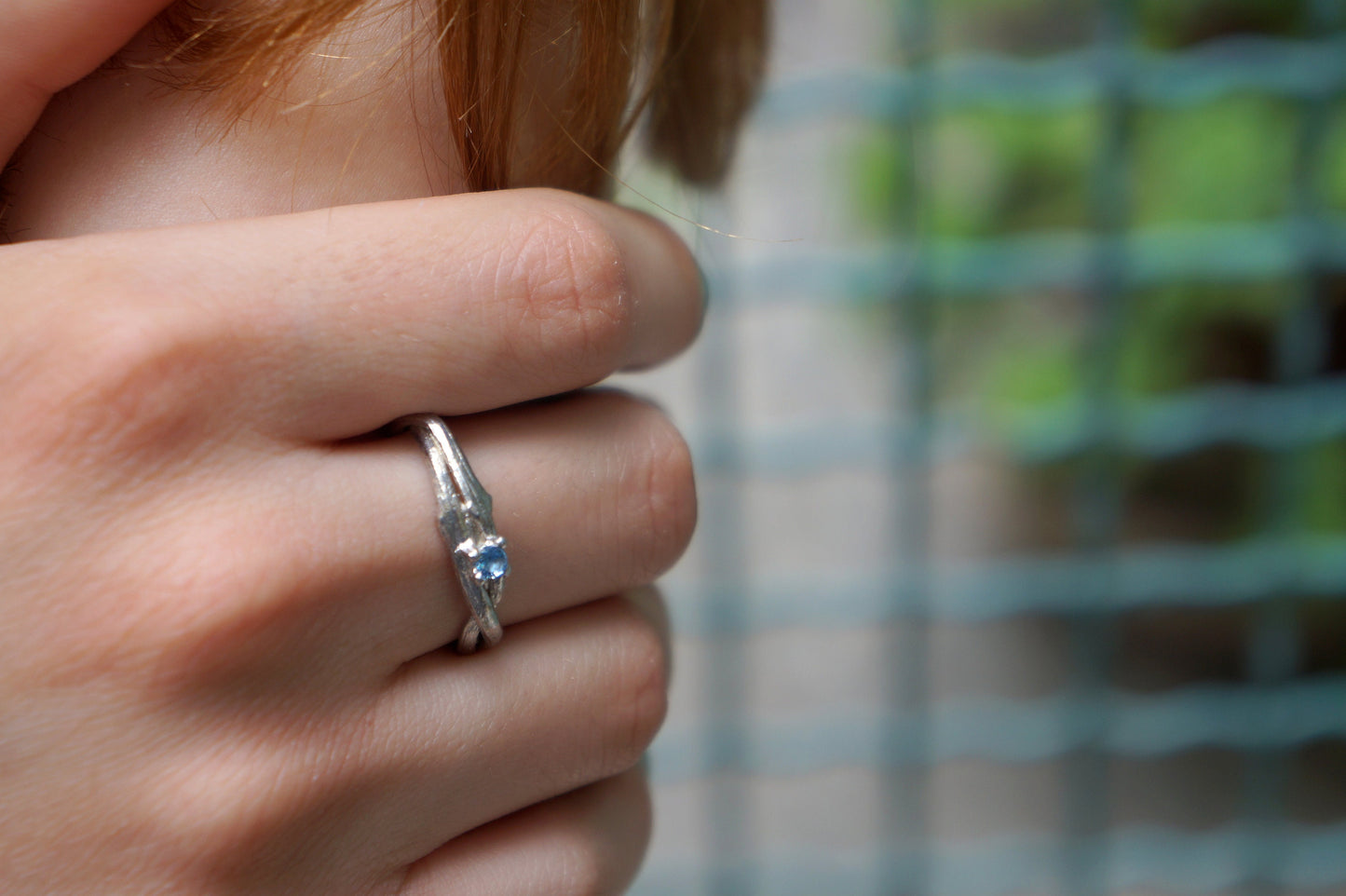 Minimalist Handmade Nature Jewelry. ring Τwig Ring Engagement with European Zircon  on 925 sterling Silver.