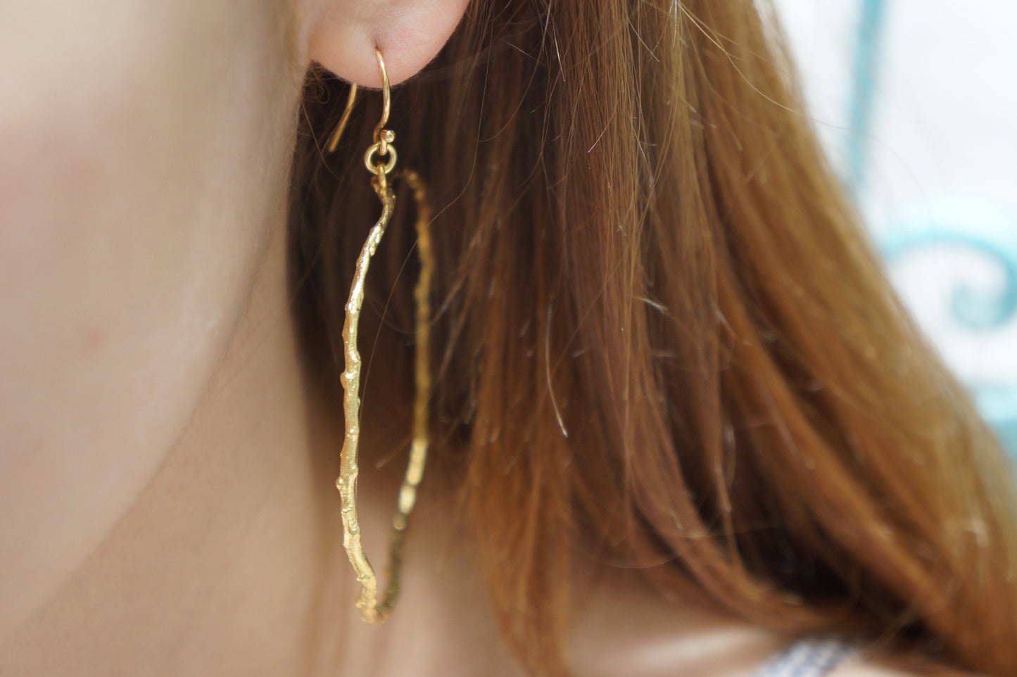 Twig Large Hoop Earrings from Real Olive Branch. Sterling silver or Gold plated by Mother Nature Jewelry.